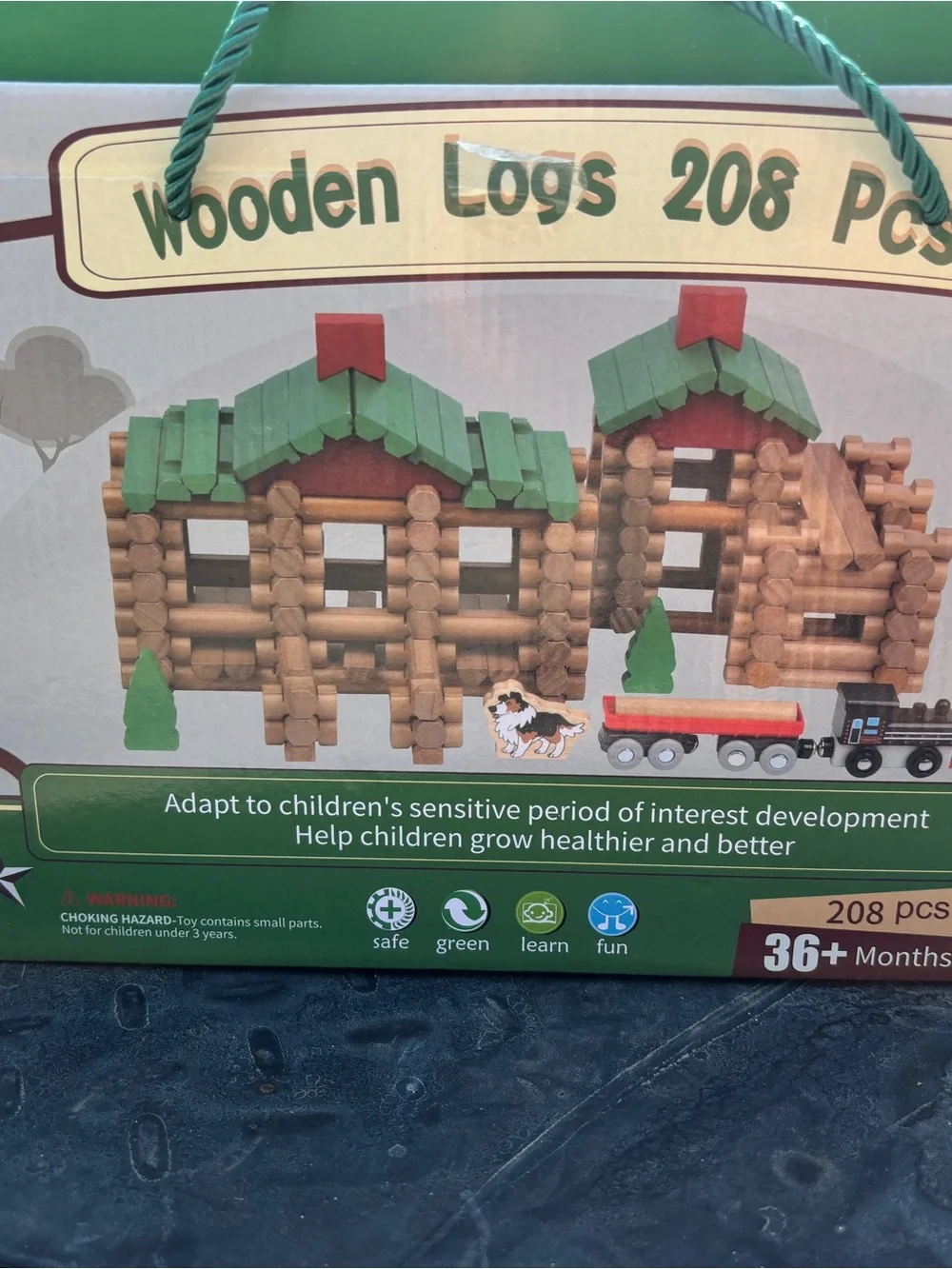 Wooden Logs 208-Piece Kids Building Set - Green & Brown